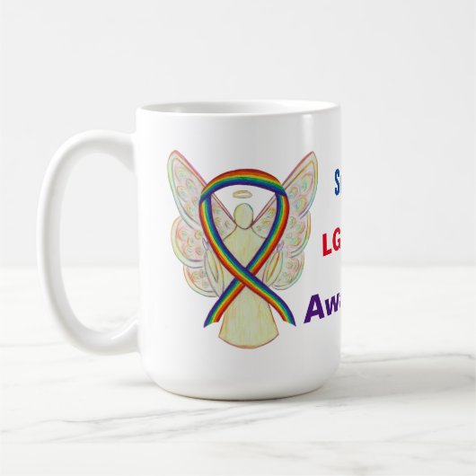 LGBTQIA Rainbow Awareness Ribbon Angel Coffee Mok (Links)