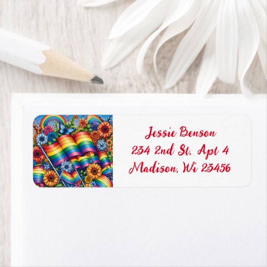 LGBTQIA+ regenbogen en bloemen Etiket (Insitu)