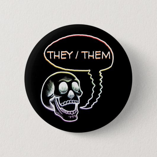  LGBTQIA+ Regenboogpride Pronouns Skull Ronde Button 5,7 Cm (Voorkant)