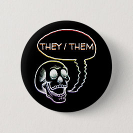 LGBTQIA+ Regenboogpride Pronouns Skull Ronde Button 5,7 Cm