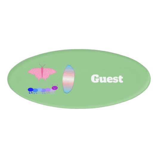 LGBTQIA Transgender Pride Caterpaal naar vlinder Naambadge (Voorkant)