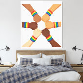 LGBTQIA+ Unity Circle with Rainbow Bracelets Canvas Afdruk (Insitu (Slaapkamer))
