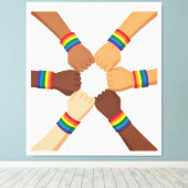 LGBTQIA+ Unity Circle with Rainbow Bracelets Canvas Afdruk (Insitu (Houten vloer))