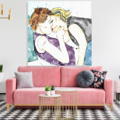 LGBTQIA+ Vrouwen Kust Waterverf Art Canvas Afdruk (Insitu (Woonkamer))
