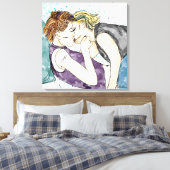 LGBTQIA+ Vrouwen Kust Waterverf Art Canvas Afdruk (Insitu (Slaapkamer))