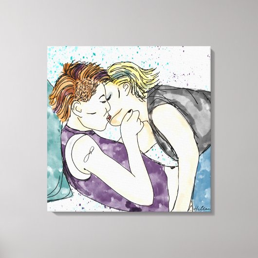 LGBTQIA+ Vrouwen Kust Waterverf Art Canvas Afdruk (Voorkant)
