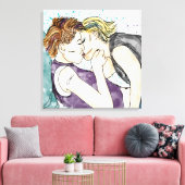 LGBTQIA+ Vrouwen Kust Waterverf Art Canvas Afdruk (Insitu (Woonkamer))