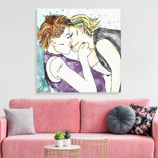 LGBTQIA+ Vrouwen Kust Waterverf Art Canvas Afdruk (Insitu (Woonkamer))