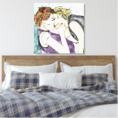LGBTQIA+ Vrouwen Kust Waterverf Art Canvas Afdruk (Insitu (Slaapkamer))