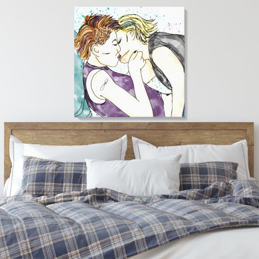 LGBTQIA+ Vrouwen Kust Waterverf Art Canvas Afdruk (Insitu (Slaapkamer))