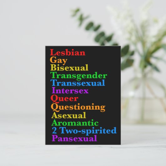 LGBTTIQA2P Pride Diversity Rainbow LGBTQ Acronym Briefkaart (Staand voorkant)