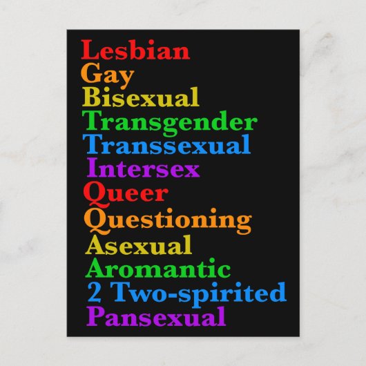 LGBTTIQA2P Pride Diversity Rainbow LGBTQ Acronym Briefkaart (Voorkant)