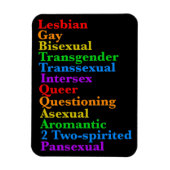 LGBTTIQA2P Pride Diversity Rainbow LGBTQ Acronym Magneet (Verticaal)