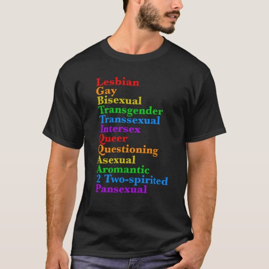 LGBTTIQA2P Pride Diversity Rainbow LGBTQ Acronym T-shirt (Voorkant)