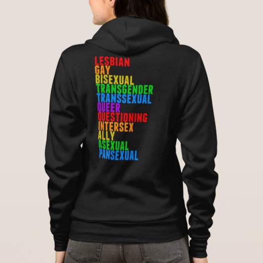 LGBTTQIAAP Pride Diversity Rainbow Acrostic Hoodie (Achterkant)