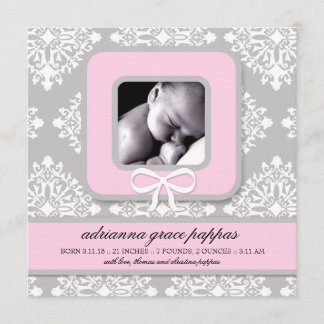 LGC | Aankondiging grijs en roze Damask Girl