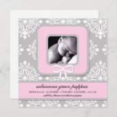 LGC | Aankondiging grijs en roze Damask Girl (Voorkant / Achterkant)