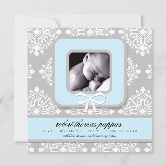 LGC | Aankondiging grijze en blauwe Damask Boy (Voorkant)