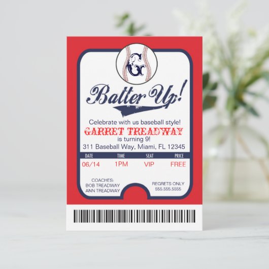 LGC Batter Up Baseball Ticket Celebration/Birthday Kaart (Staand voorkant)
