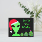 LGM in een kerstmuts en bomen vreugde aan de werel Feestdagenkaart (Staand voorkant)