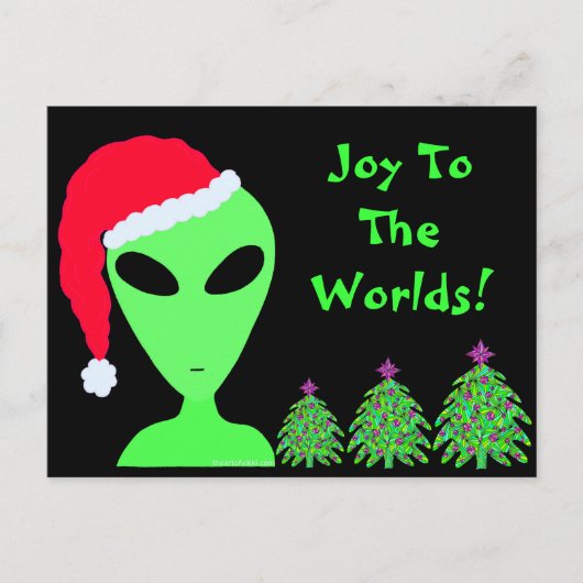 LGM in een kerstmuts en bomen vreugde aan de werel Feestdagenkaart (Voorkant)