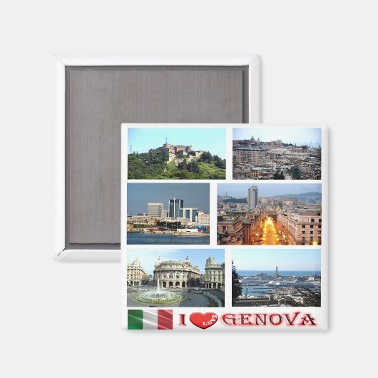 LGR145 GENUA I Love, Ligurië, Italië, Koelkast Magneet (Voorkant / Achterkant)