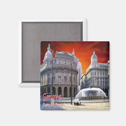 LGR158 GENOA, Uitzicht Piazza De Ferrari, Koelkast Magneet (Voorkant / Achterkant)