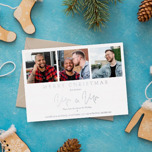 LGTB Gay Whimsical MR & MR Kerstbruiloft Foto Folie Feestdagenkaart