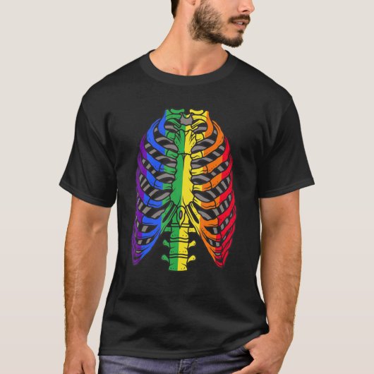 LGTB Halloween Gay Flag Ribcage Skelet Pride Awa T-shirt (Voorkant)
