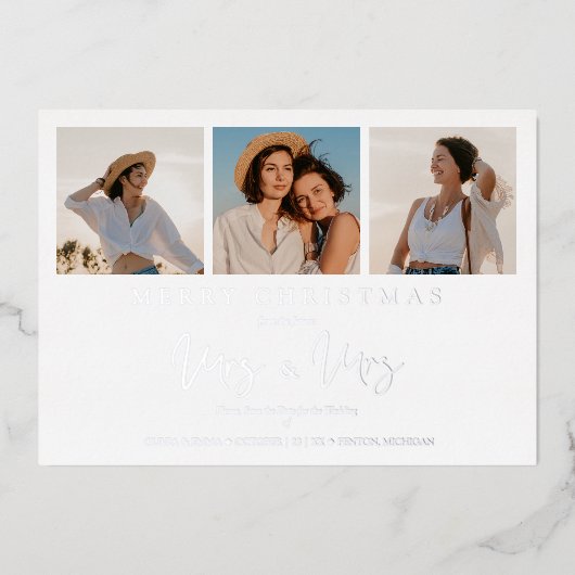 LGTB Lesbian Whimsical MRS & MRS Christmas Wedding Folie Feestdagenkaart (Voorkant)