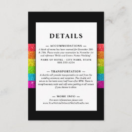 LGTBQ regenboog zwart chique moderne bruiloft glit Informatiekaartje