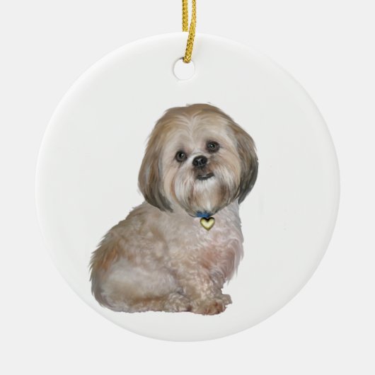 Lhasa Apso (A) - goud / crème Keramisch Ornament (Voorkant)