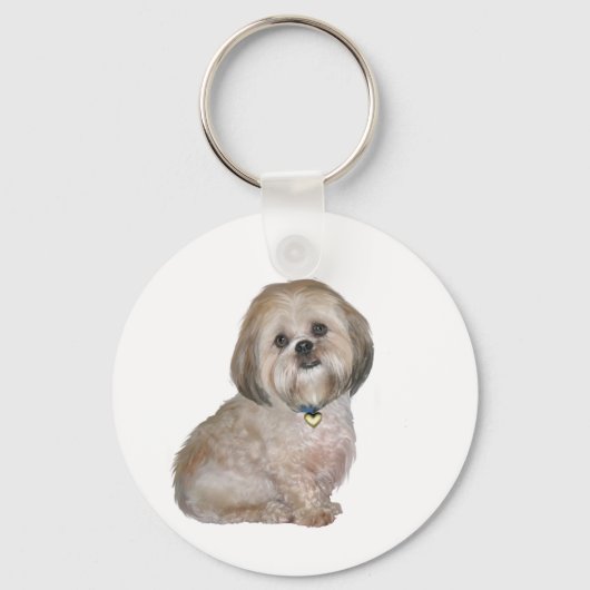 Lhasa Apso (A) - gouden / crème Sleutelhanger (Voorkant)