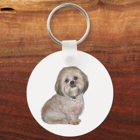 Lhasa Apso (A) - gouden / crème Sleutelhanger (Voorkant)