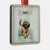 Lhasa Apso Aquarel Gepersonaliseerde Hond Metalen Ornament (Rechts)