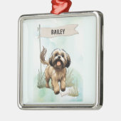 Lhasa Apso Aquarel Gepersonaliseerde Hond Metalen Ornament (Links)