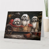 Lhasa Apso Besneeuwde slee Kerstdecoratie Kaart (Voorkant)