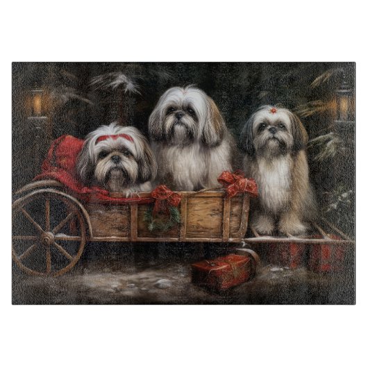 Lhasa Apso Besneeuwde slee Kerstmis decoratie Snijplank (Voorkant)