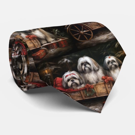 Lhasa Apso Besneeuwde slee Kerstmis decoratie Stropdas (Opgerold)