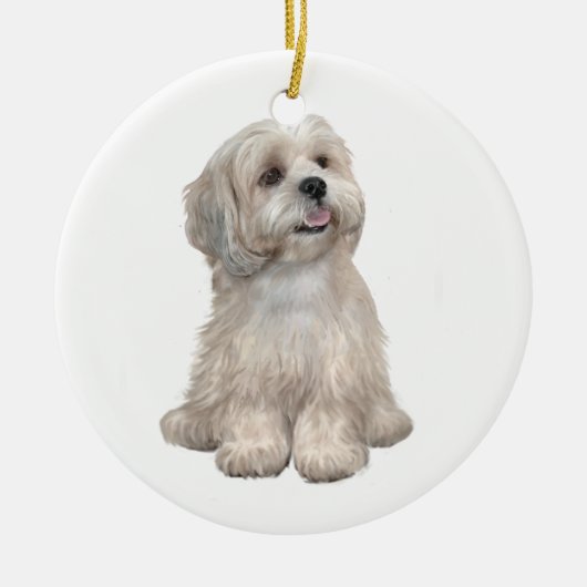 Lhasa Apso (C) - Lichtgoud Keramisch Ornament (Voorkant)