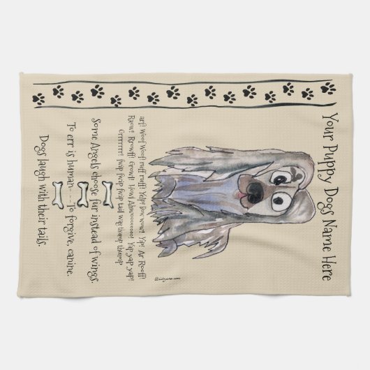 Lhasa Apso Cartoon Dog Quotes Keuken Handdoek (Horizontaal)