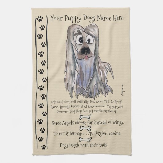 Lhasa Apso Cartoon Dog Quotes Keuken Handdoek (Verticaal)