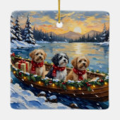 Lhasa Apso Christmas Boat Holiday Keramisch Ornament (Achterkant)