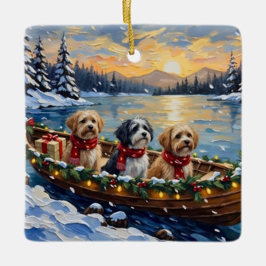 Lhasa Apso Christmas Boat Holiday Keramisch Ornament (Voorkant)
