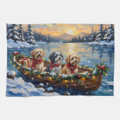 Lhasa Apso Christmas Boat Holiday Theedoek (Horizontaal)