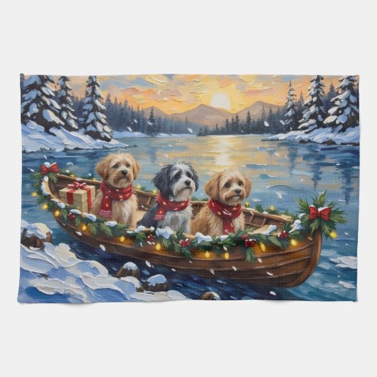 Lhasa Apso Christmas Boat Holiday Theedoek (Horizontaal)