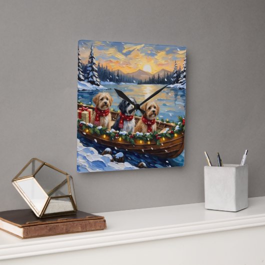 Lhasa Apso Christmas Boat Holiday Vierkante Klok (Kantoor)