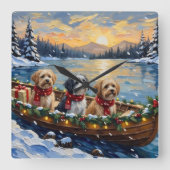 Lhasa Apso Christmas Boat Holiday Vierkante Klok (Voorkant)