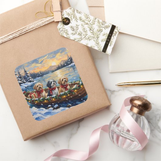 Lhasa Apso Christmas Boat Holiday Vierkante Sticker (Geschenken)