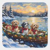 Lhasa Apso Christmas Boat Holiday Vierkante Sticker (Voorkant)